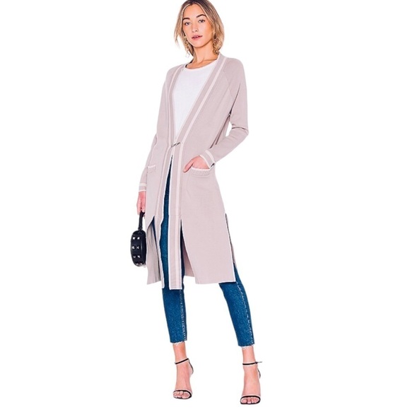 NEW Soia & Kyo Cordelia Varsity Coatigan Cardigan in Latte (Grey Taupe) Size S - Picture 1 of 8